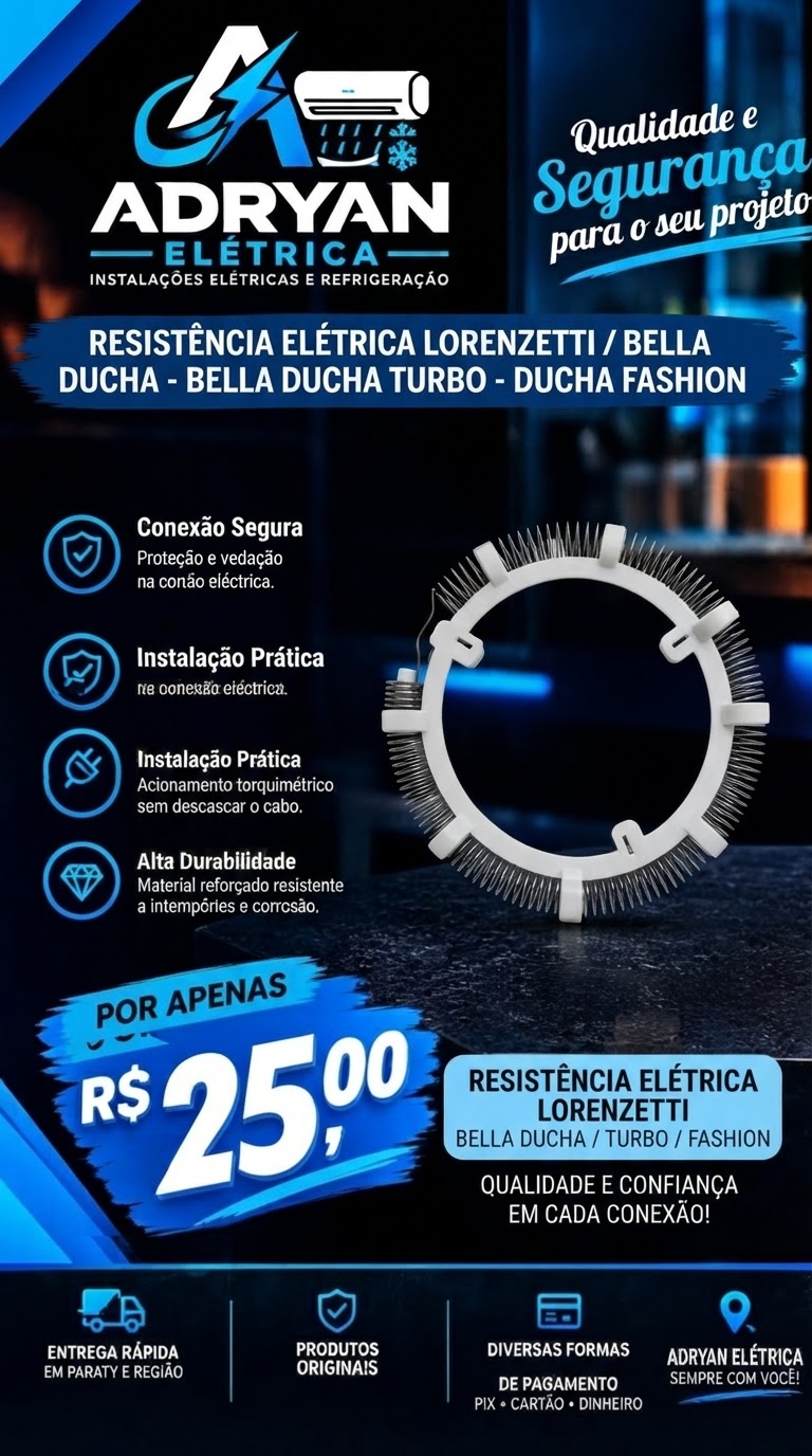 Arte original do produto RESISTÊNCIA ELÉTRICA LORENZETTI / BELLA DUCHA - BELLA DUCHA TURBO - DUCHA FASHION, preço R$ 25,00