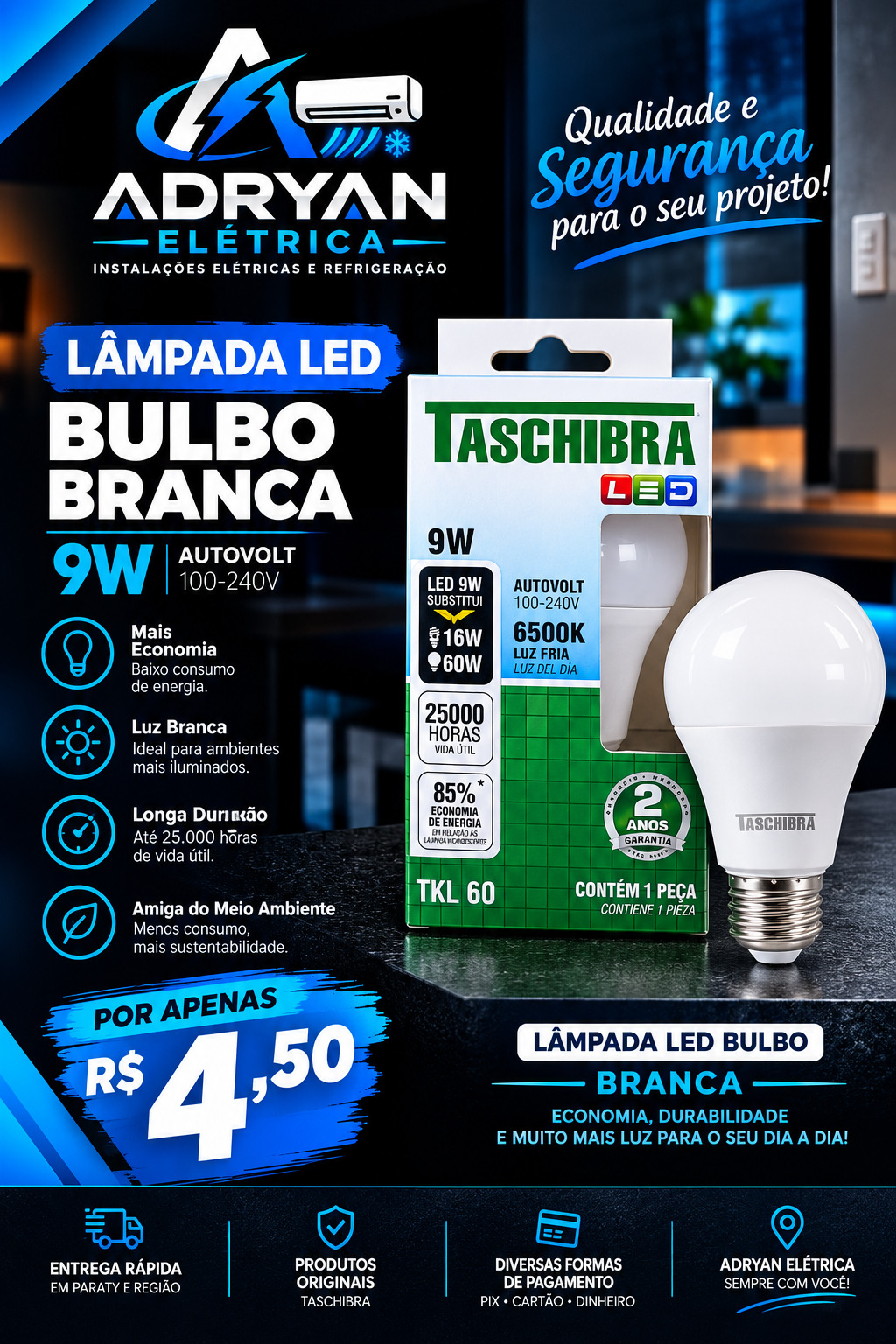 Arte original do produto LÂMPADA LED BULBO BRANCA, preço R$ 4,50