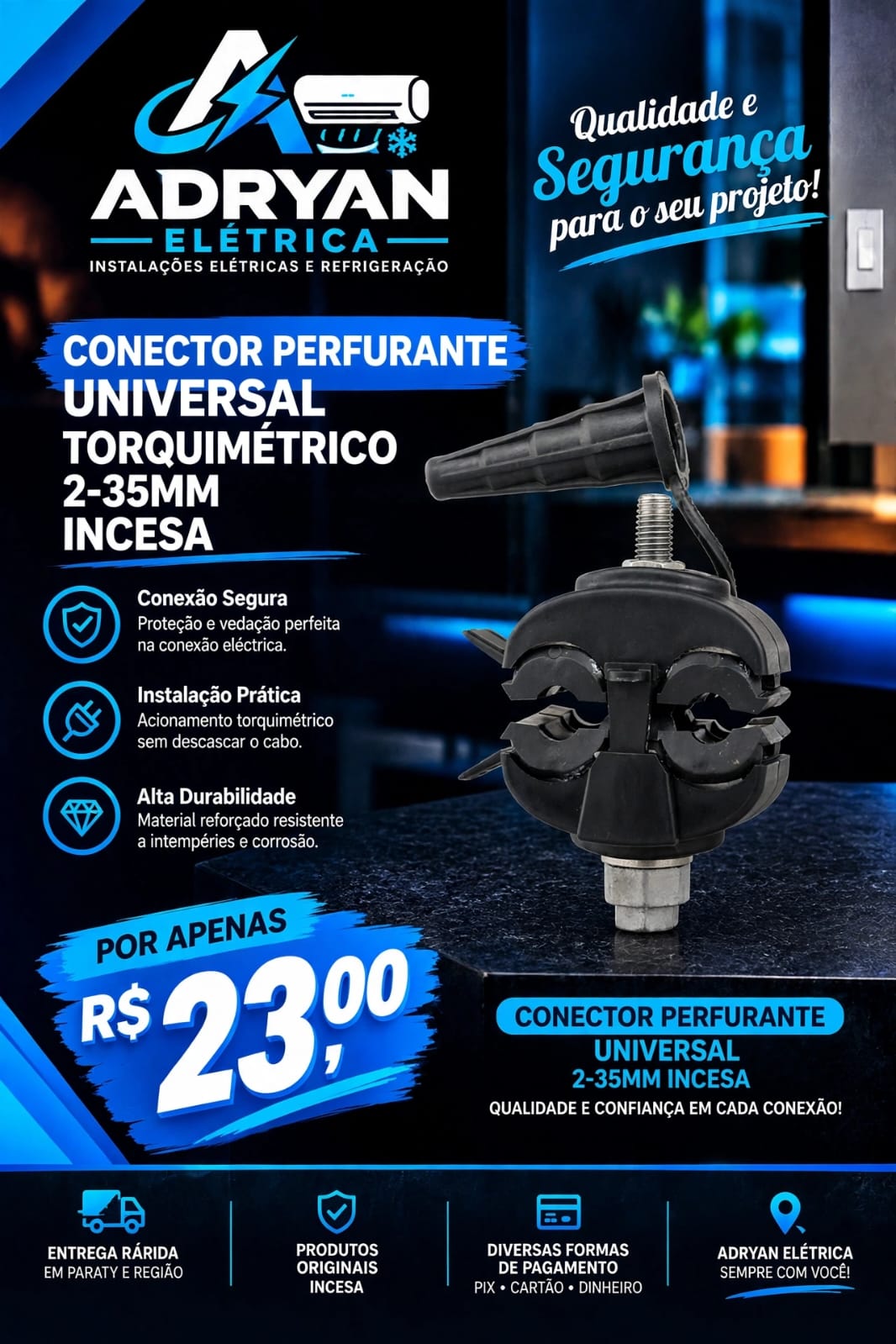 Arte original do produto CONECTOR PERFURANTE UNIVERSAL TORQUIMÉTRICO 2-35MM INCESA, preço R$ 23,00